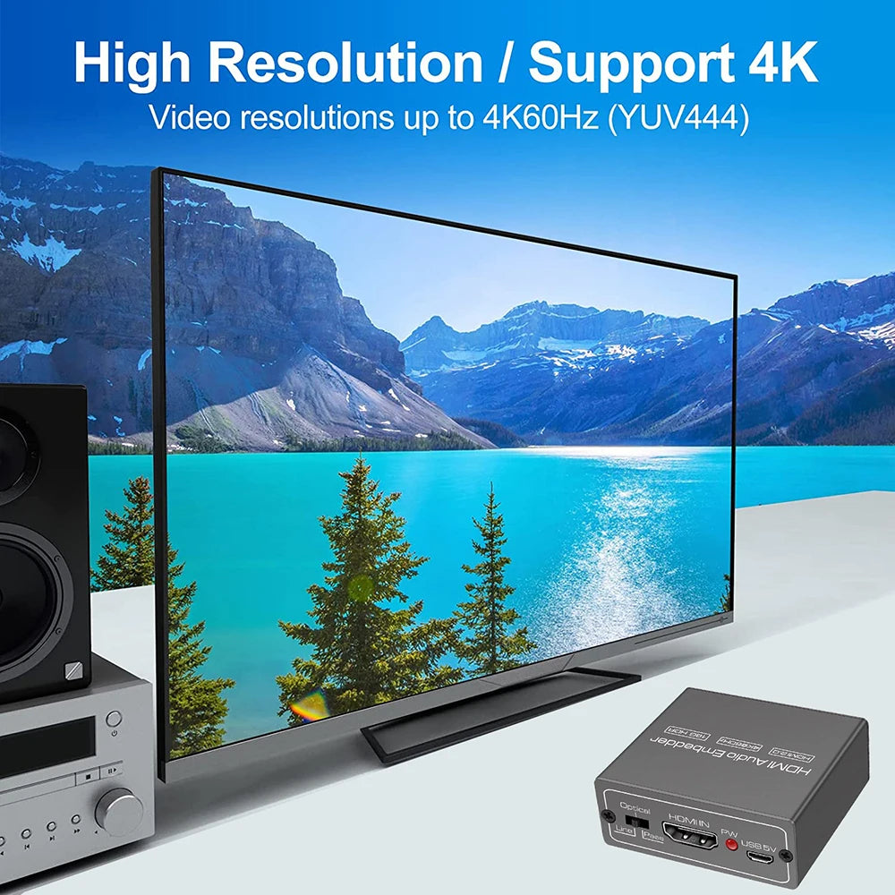 HDMI Audio Embedder Inserter HDMI 2.0 HDMI Audio Mixer HDMI+ Aux Audio+Digital Toslink Audio to HDMI Converter Mixer 4K 60Hz&Hdr