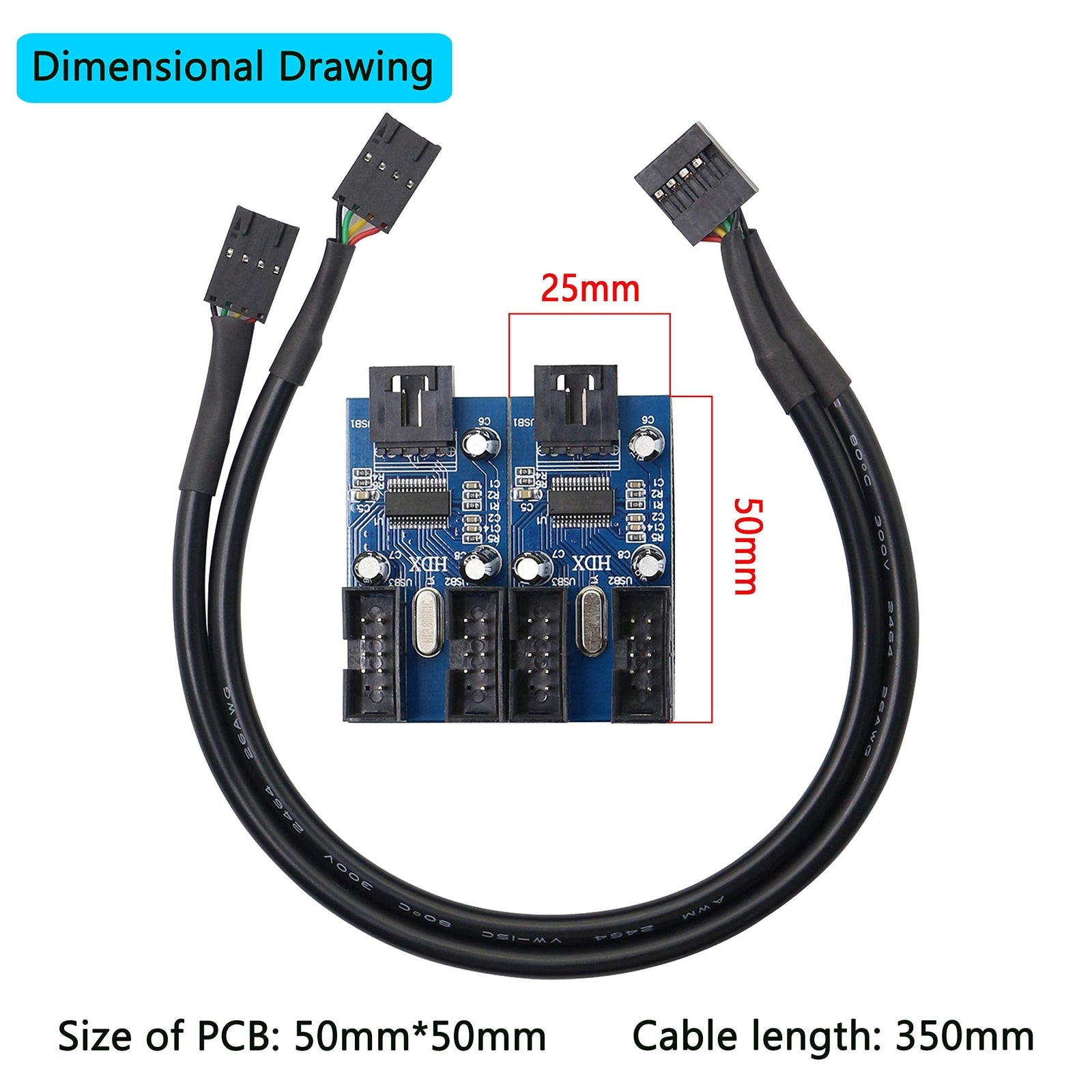 Motherboard USB 9 Pin Header Hub Male 1 to 2/4 Female USB 2.0 Splitter Extension