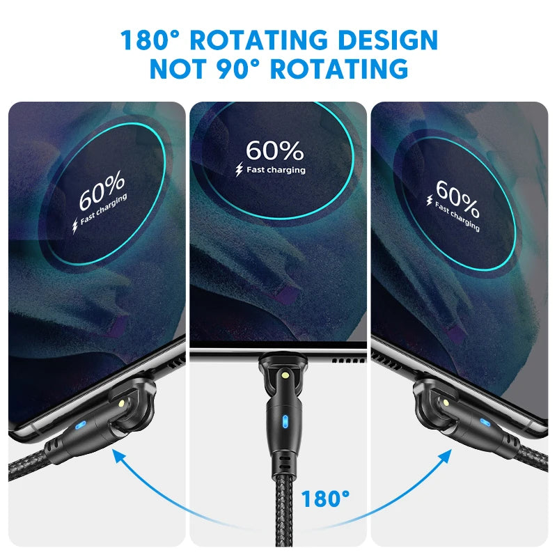 3A Fast Charging Type-C Cable for Samsung, 180-Degree Rotating iPhone Cable, Micro USB Charger Data Cord for Xiaomi, Realme, and Poco F3