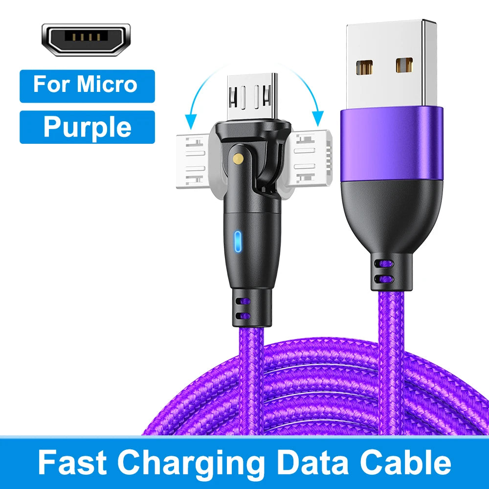 3A Fast Charging Type-C Cable for Samsung, 180-Degree Rotating iPhone Cable, Micro USB Charger Data Cord for Xiaomi, Realme, and Poco F3
