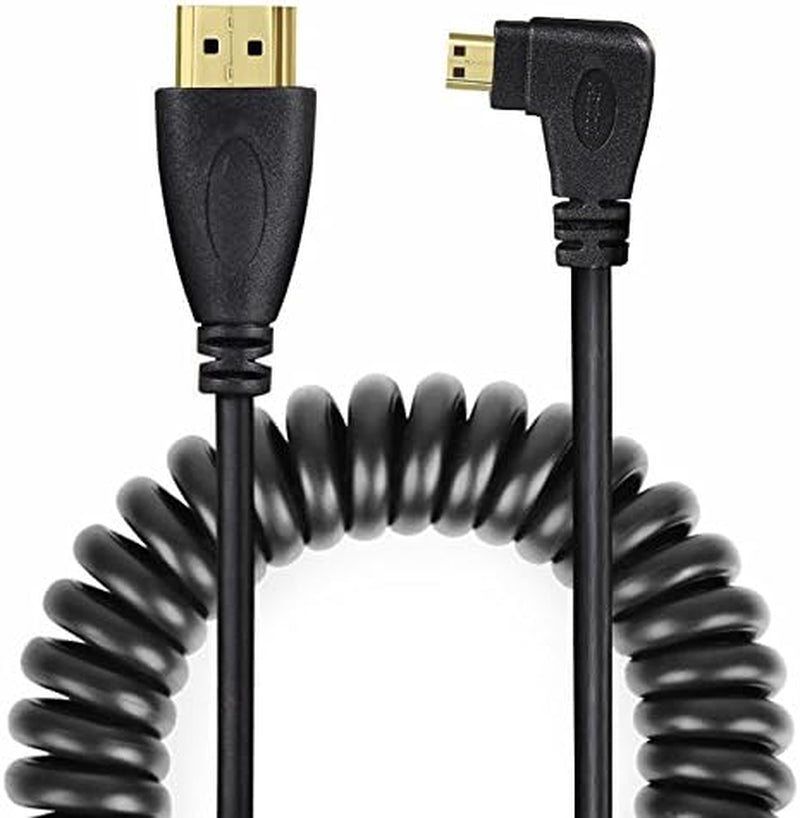 Micro HDMI to HDMI Cable - Left Angled Spring - Durable Coil for Tvs, Monitors, and Gaming Consoles,6.5Ft