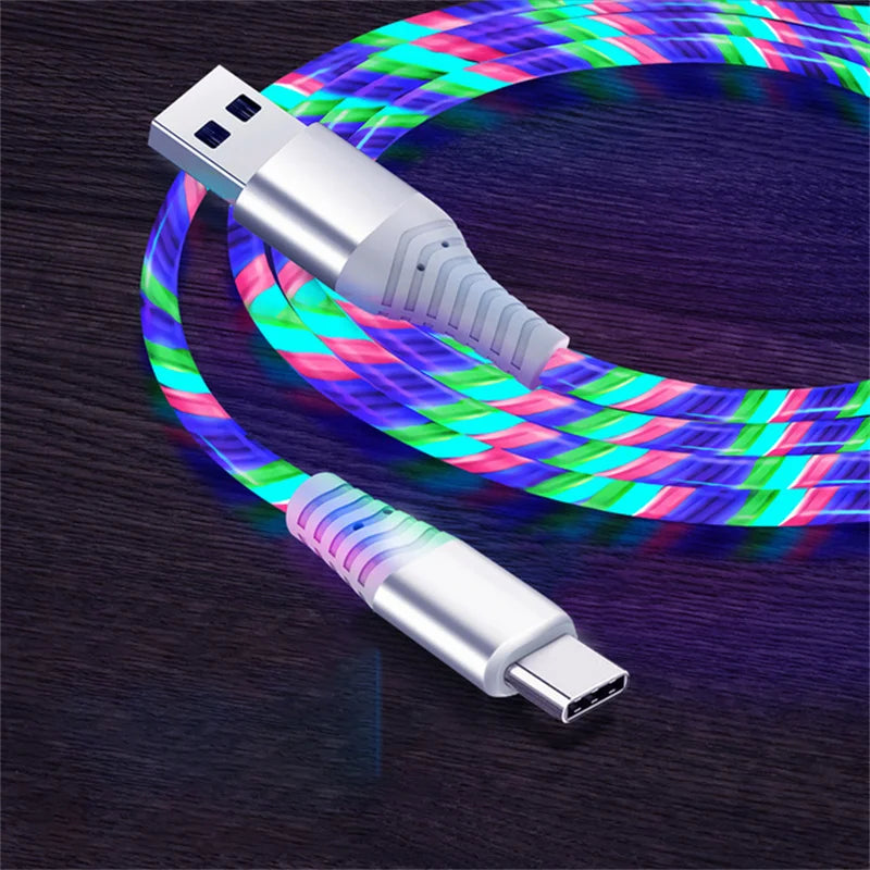 Flow Luminous USB Type-C 3A Fast Charging Data Cable for Samsung, Xiaomi, OPPO, Huawei, and iPhone with LED Indicator