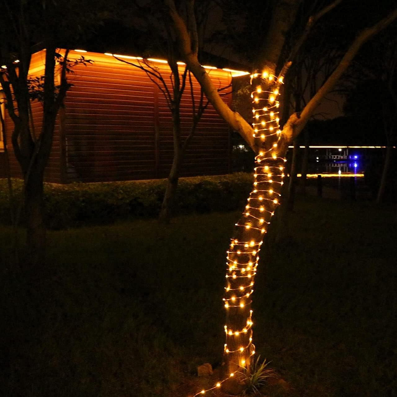 Christmas Lights Outdoor String Lights 2Pack 33FT/100LED 8 Modes USB Power Remote Control Waterproof Indoor Fairy Lights for Garden Camping Party Decor (Warm White)