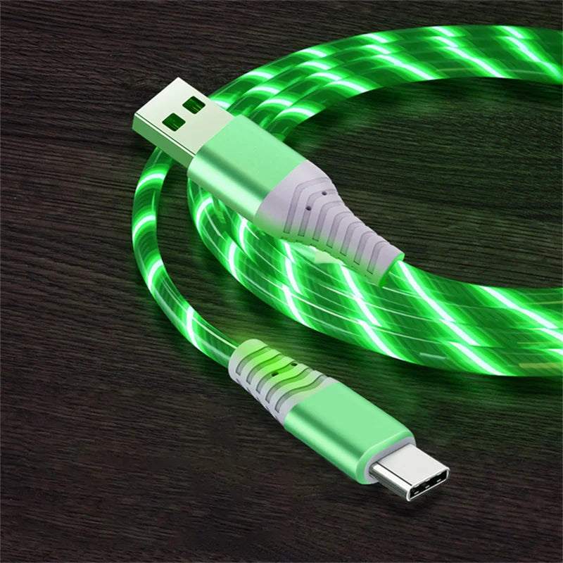 Flow Luminous USB Type-C 3A Fast Charging Data Cable for Samsung, Xiaomi, OPPO, Huawei, and iPhone with LED Indicator