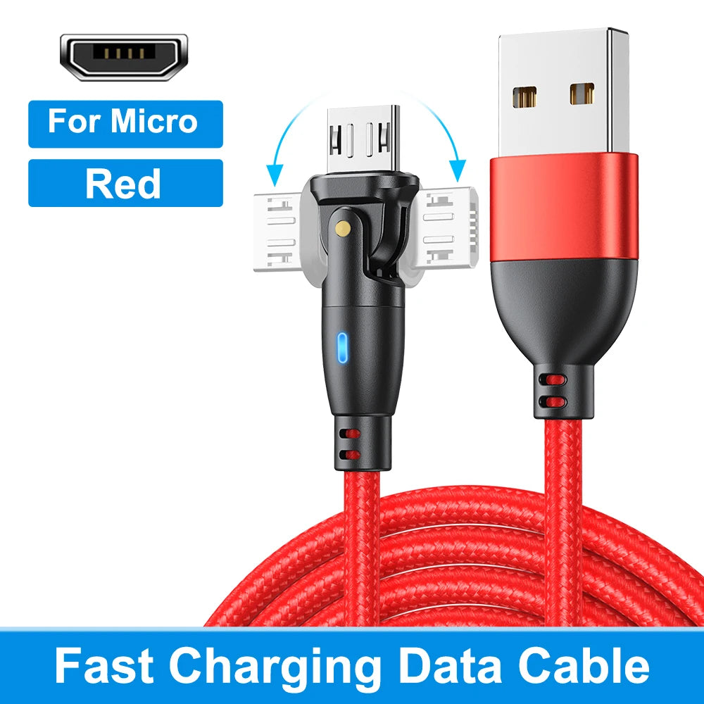 3A Fast Charging Type-C Cable for Samsung, 180-Degree Rotating iPhone Cable, Micro USB Charger Data Cord for Xiaomi, Realme, and Poco F3