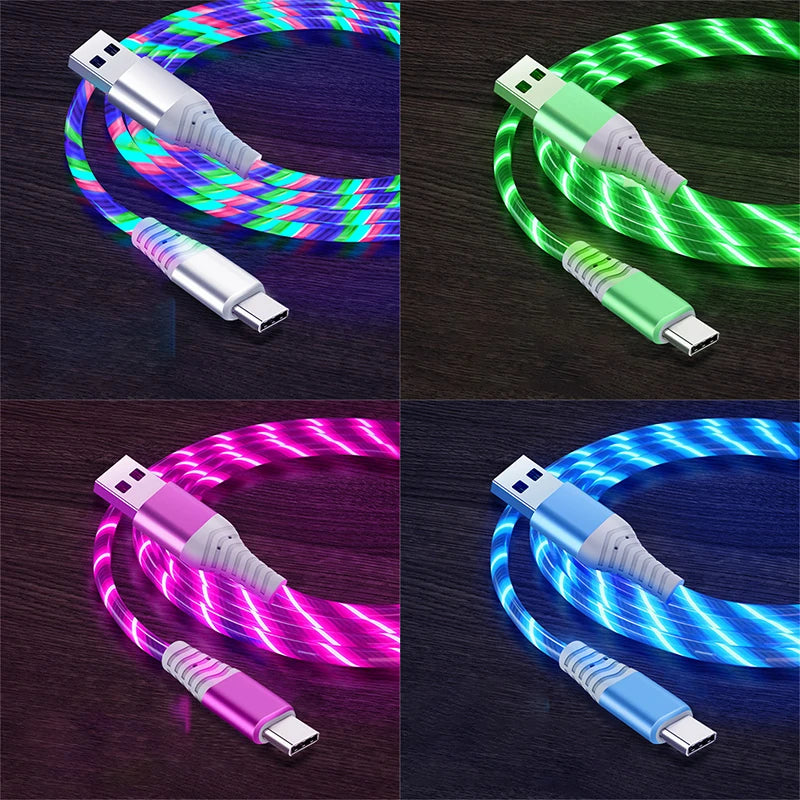 Flow Luminous USB Type-C 3A Fast Charging Data Cable for Samsung, Xiaomi, OPPO, Huawei, and iPhone with LED Indicator