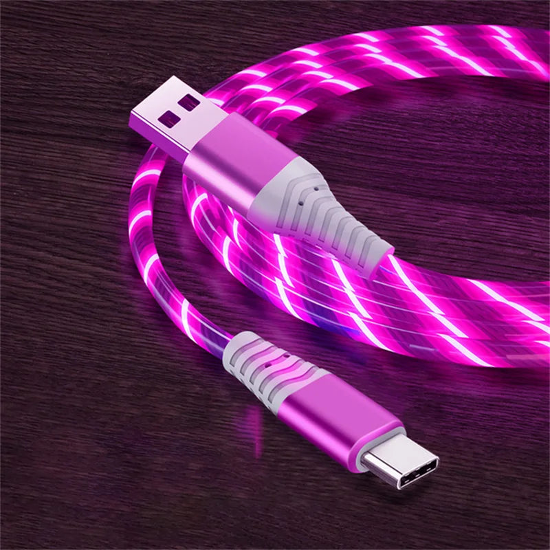 Flow Luminous USB Type-C 3A Fast Charging Data Cable for Samsung, Xiaomi, OPPO, Huawei, and iPhone with LED Indicator