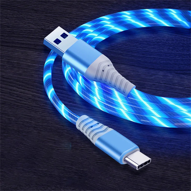 Flow Luminous USB Type-C 3A Fast Charging Data Cable for Samsung, Xiaomi, OPPO, Huawei, and iPhone with LED Indicator