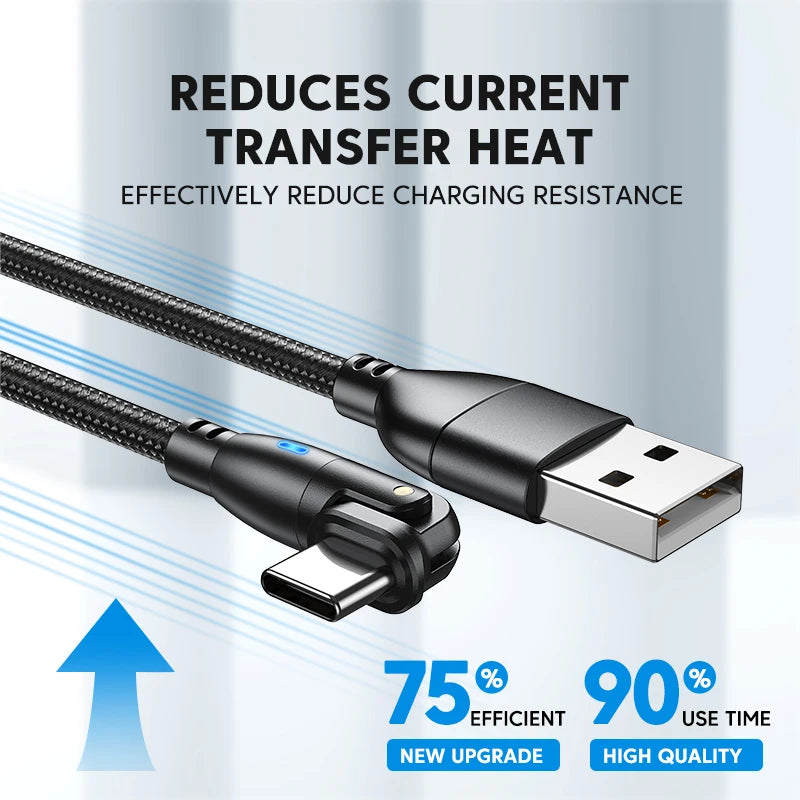 3A Fast Charging Type-C Cable for Samsung, 180-Degree Rotating iPhone Cable, Micro USB Charger Data Cord for Xiaomi, Realme, and Poco F3