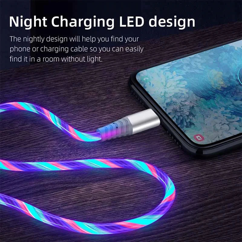 Flow Luminous USB Type-C 3A Fast Charging Data Cable for Samsung, Xiaomi, OPPO, Huawei, and iPhone with LED Indicator