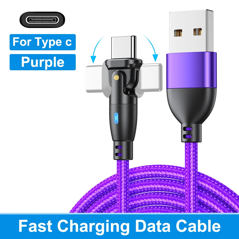 3A Fast Charging Type-C Cable for Samsung, 180-Degree Rotating iPhone Cable, Micro USB Charger Data Cord for Xiaomi, Realme, and Poco F3