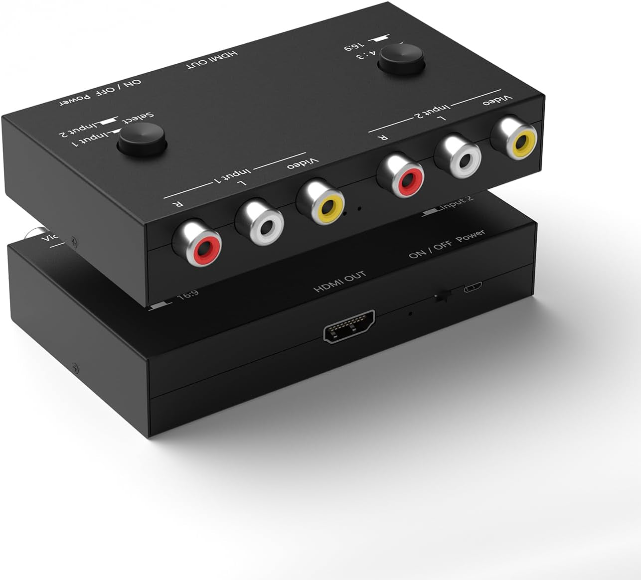 2 Port AV to HDMI Converter, RCA to HDMI Adapter Support 16:9/4:3 Compatible with WII, N64, PS2, VHS, VCR DVD Players Etc