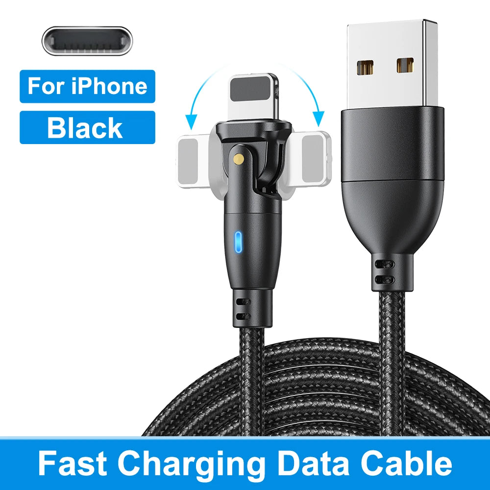 3A Fast Charging Type-C Cable for Samsung, 180-Degree Rotating iPhone Cable, Micro USB Charger Data Cord for Xiaomi, Realme, and Poco F3