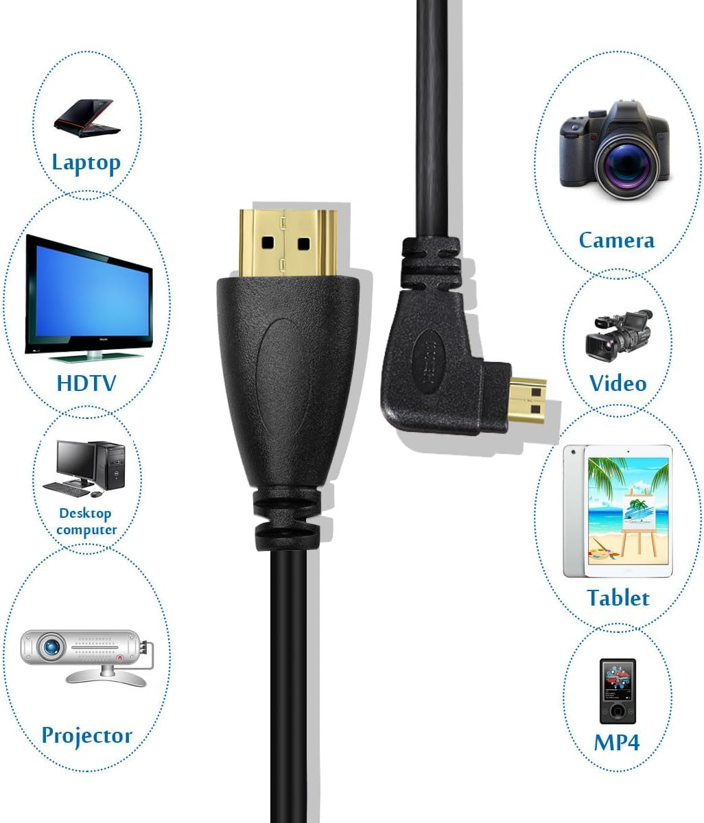 Micro HDMI to HDMI Cable - Left Angled Spring - Durable Coil for Tvs, Monitors, and Gaming Consoles,6.5Ft